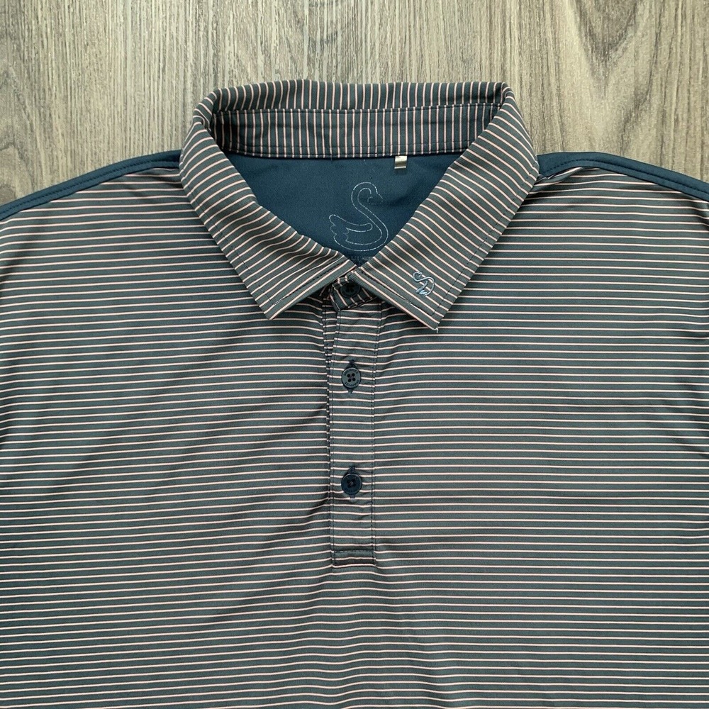 Swannies Golf Polo‎ Shirt Men's M BLue Pink Striped Polyester Short Sleeve